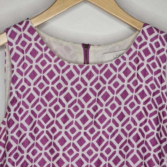 LOFT Sleeveless 100% Linen Patterned Colorblock Summer Dress Size 10 - Picture 2 of 9